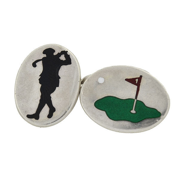 Victorian Sterling & Enamel English Golf Motif Cufflinks