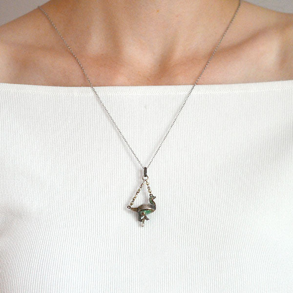 Victorian Sterling Pearl & Enamel Bird Pendant