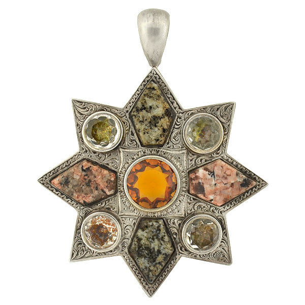 Victorian Sterling Citrine Paste & Granite Starburst Pendant