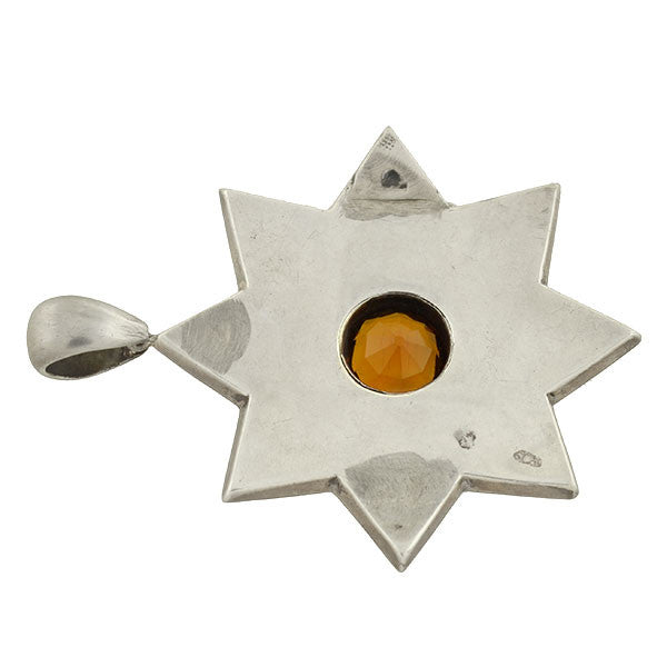 Victorian Sterling Citrine Paste & Granite Starburst Pendant