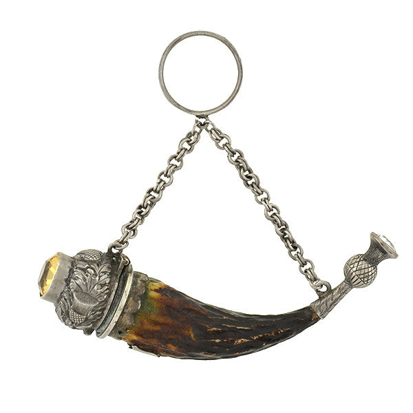 Victorian Scottish Sterling, Citrine & Horn Bottle Pendant