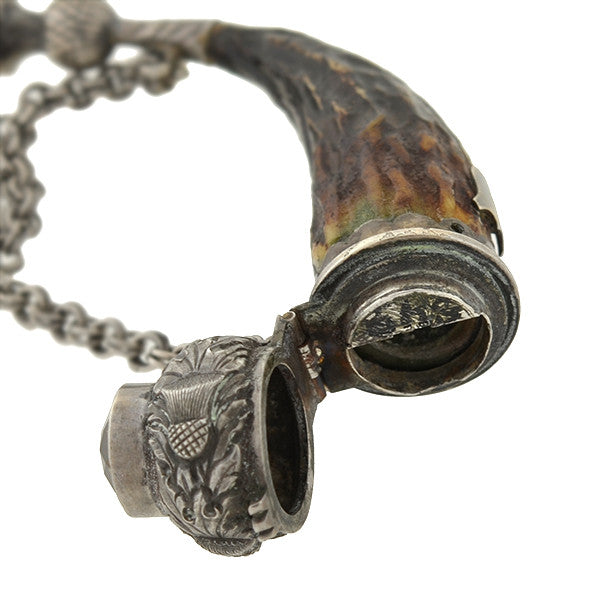 Victorian Scottish Sterling, Citrine & Horn Bottle Pendant