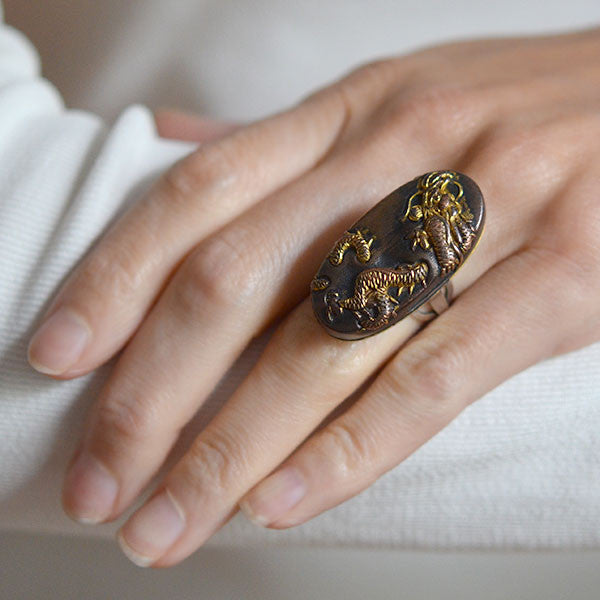 Victorian Large Mixed Metals Shakudo Dragon Ring