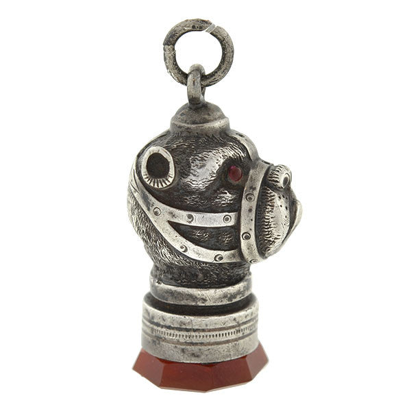 Victorian Sterling & Carnelian Seal Dog Fob/Pendant