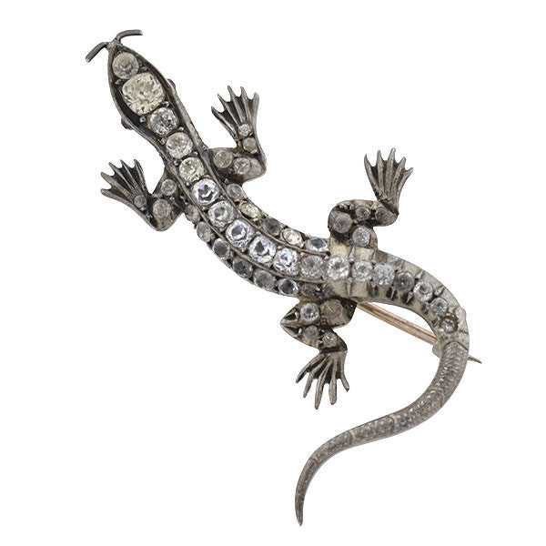 Victorian Sterling & French Paste Lizard Pin