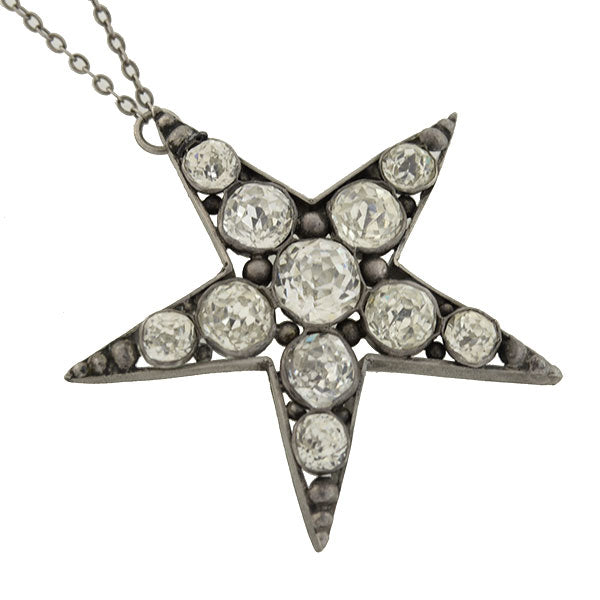 Victorian Sterling French Paste 5-Point Star Pendant Necklace