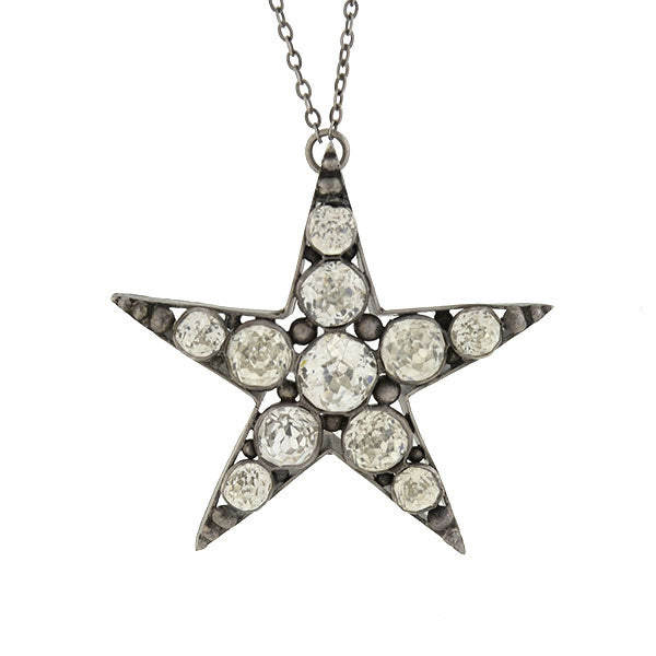 Victorian Sterling French Paste 5-Point Star Pendant Necklace