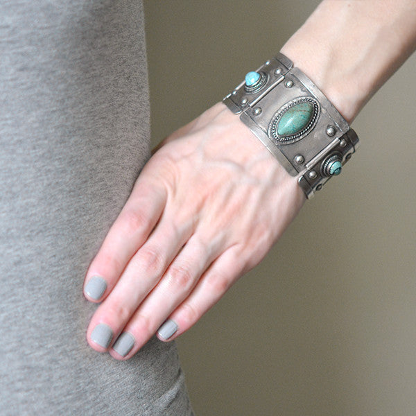 Vintage Mexican Sterling & Turquoise Link Bracelet