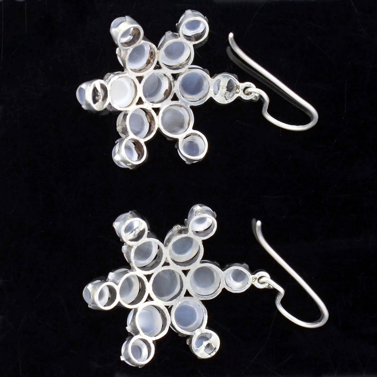 Victorian Sterling Cabochon Moonstone Cluster Earrings