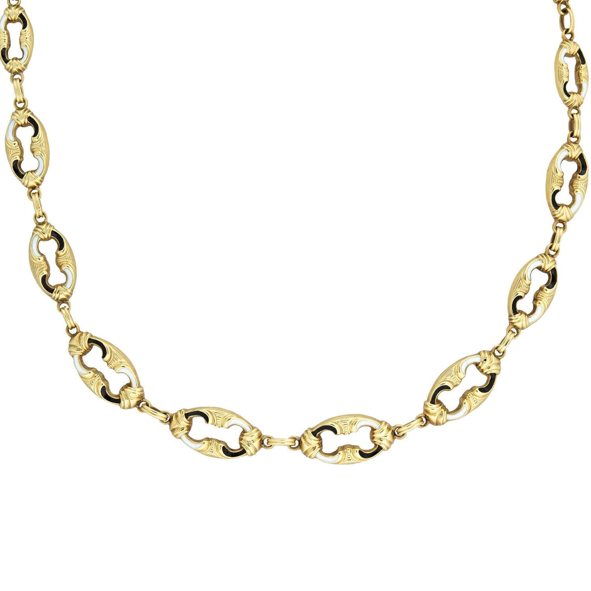 Edwardian 14kt Swiss Enamel Open Link Chain Necklace 17.5"