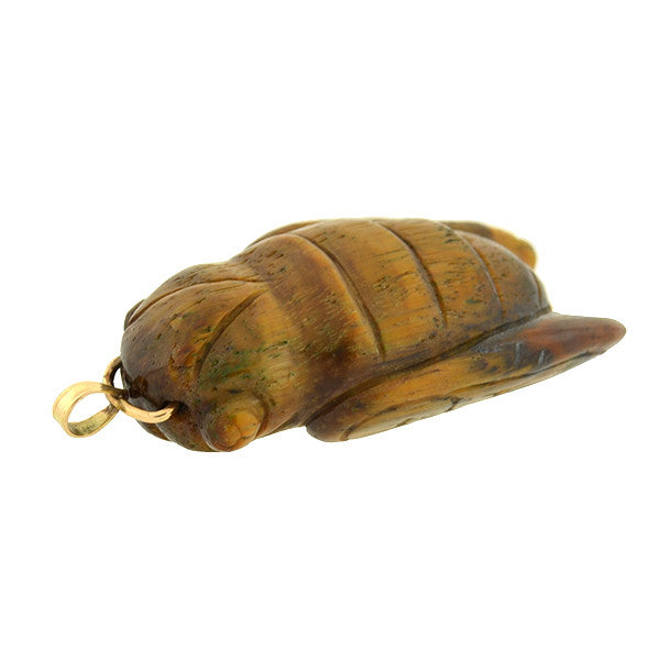 Vintage 14kt Carved Tiger's Eye Cicada Pendant