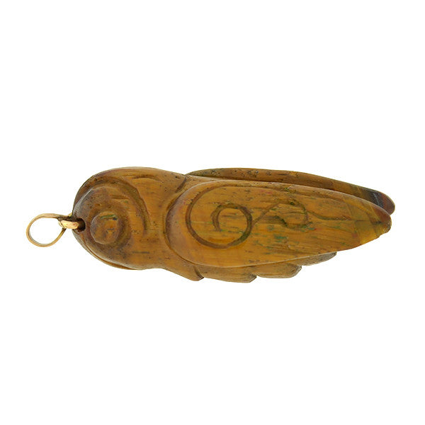 Vintage 14kt Carved Tiger's Eye Cicada Pendant