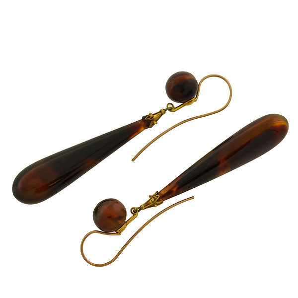 Victorian Dramatic Teardrop Tortoise Shell Earrings