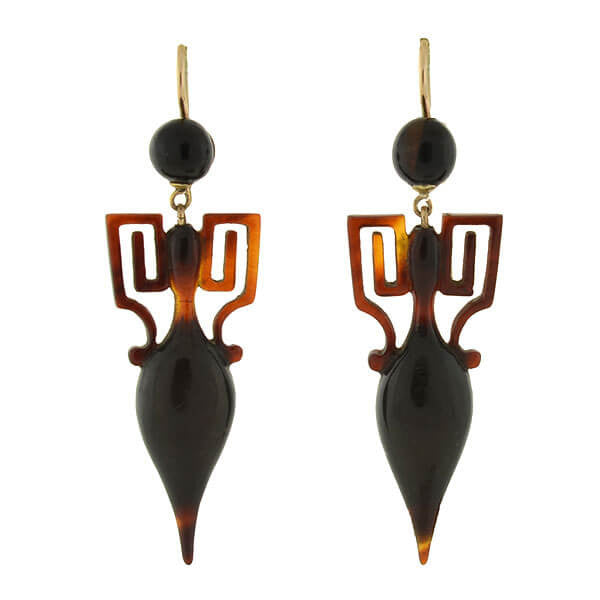 Victorian 14kt Carved Tortoise Shell Urn Earrings