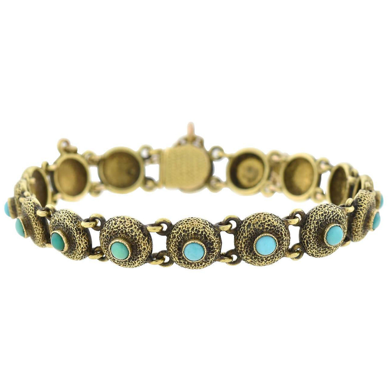 Victorian 14kt Turquoise Textured Button Link Bracelet