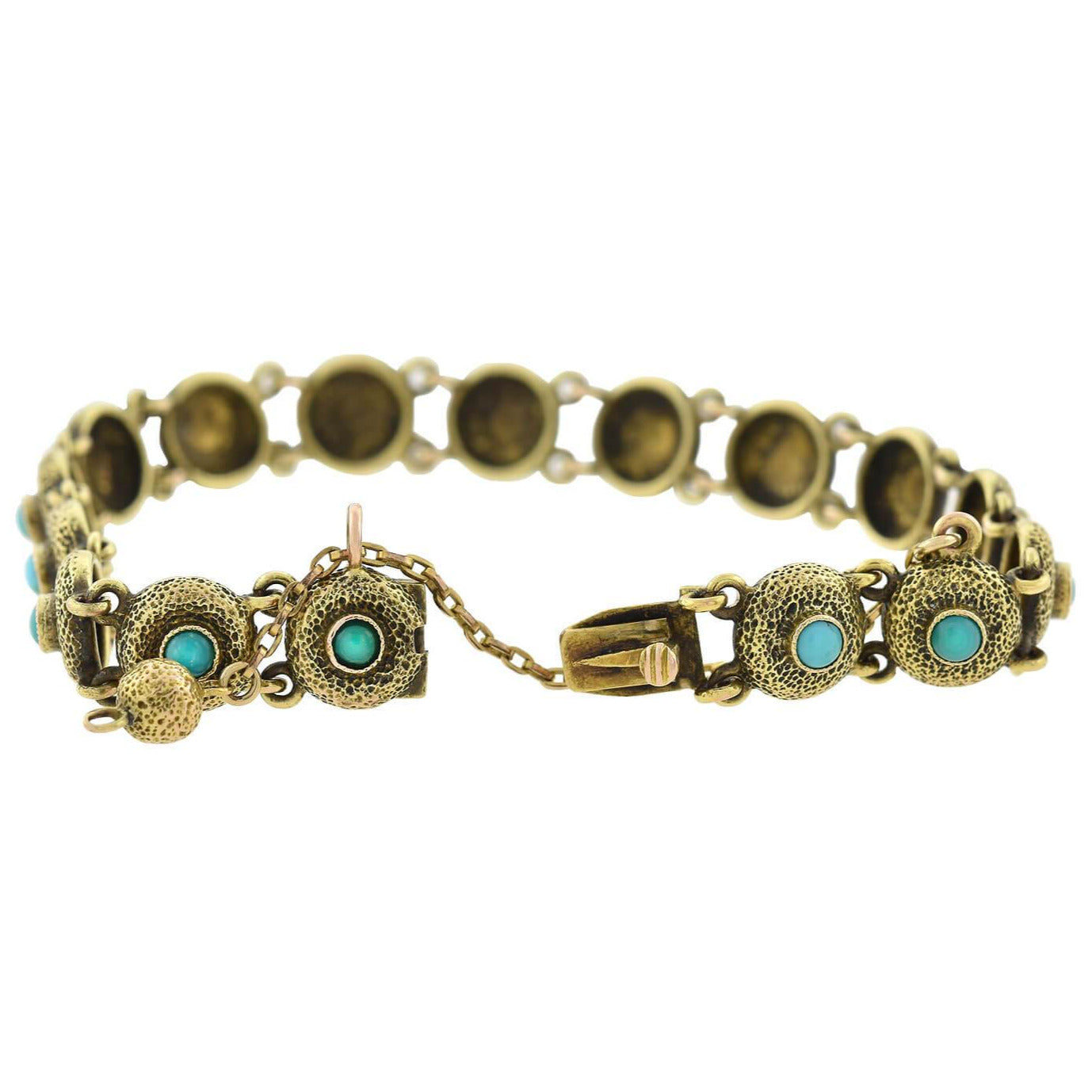 Victorian 14kt Turquoise Textured Button Link Bracelet