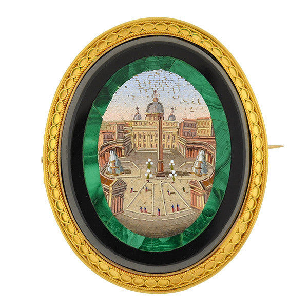 Victorian Large 18kt Vatican City Micro Mosaic Pin/Pendant