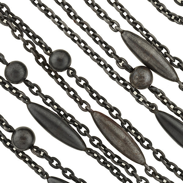 Early Victorian Gunmetal Ball & Bullet Link Chain 63"