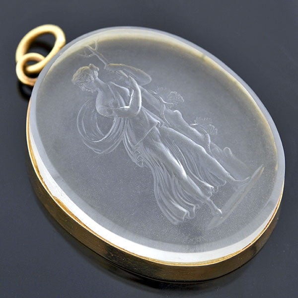 Victorian 14kt Carved Glass Tassie Pendant