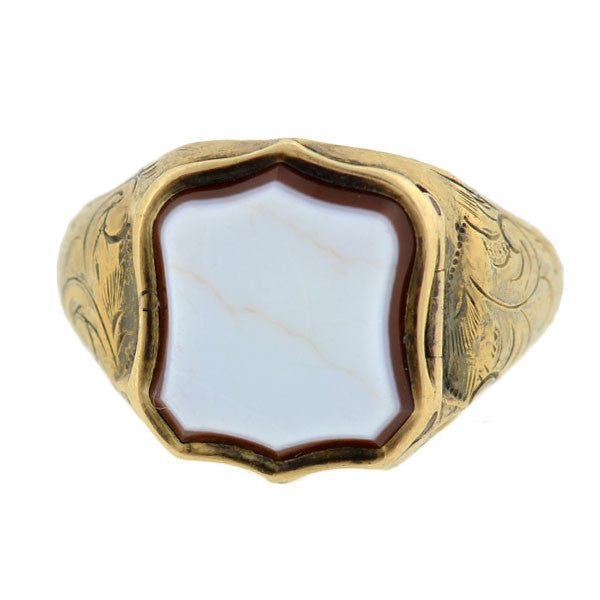 Victorian Sterling Gilt & Agate Signet Locket Ring