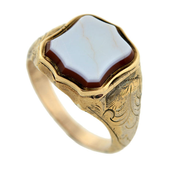 Victorian Sterling Gilt & Agate Signet Locket Ring