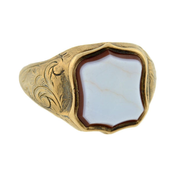 Victorian 10K Agate Signet Locket Ring