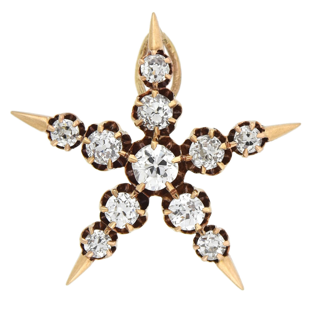 Victorian 14kt Mine Cut Diamond 5-Point Star Pendant 0.80ctw
