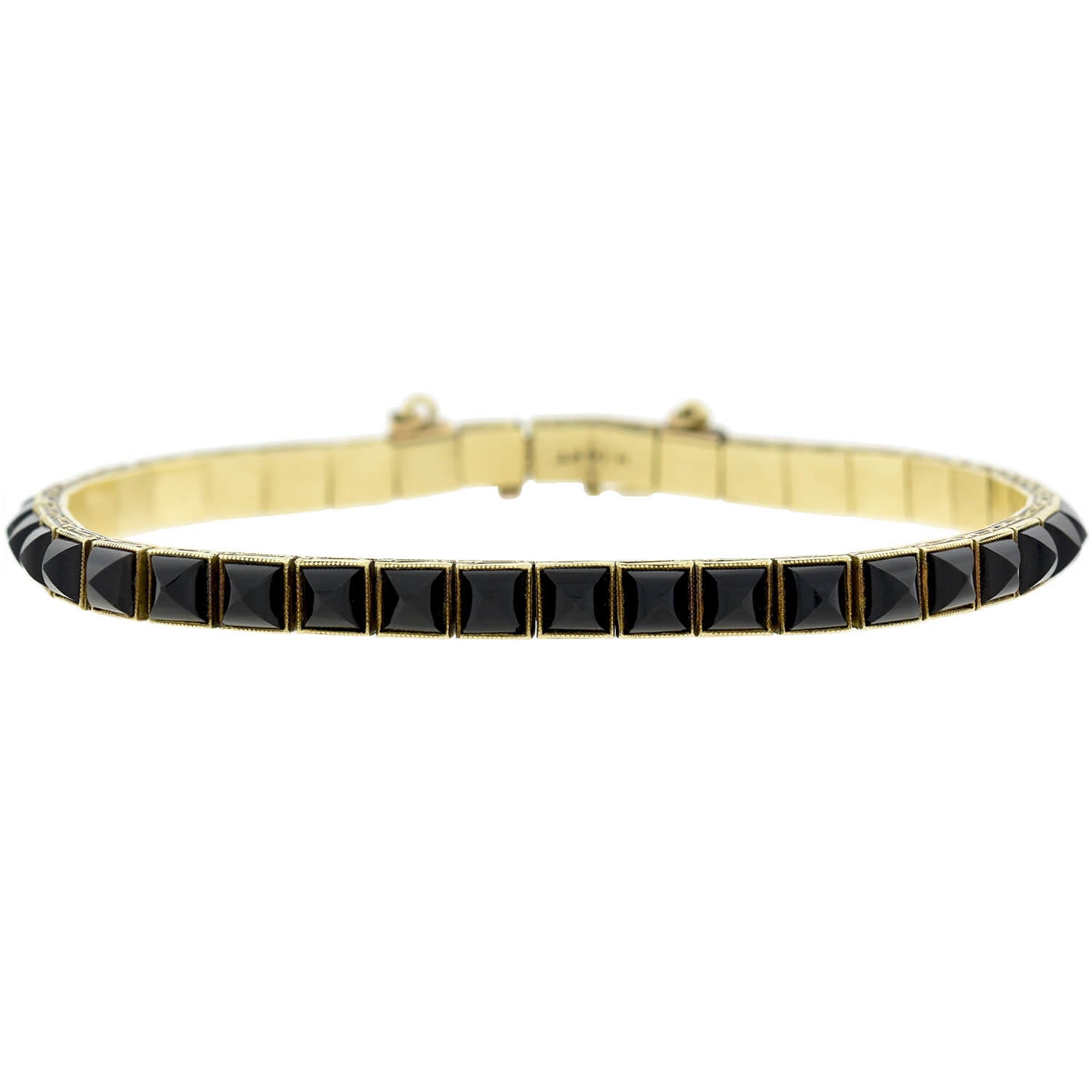 Victorian 14kt Pyramidal Cut Onyx Link Bracelet