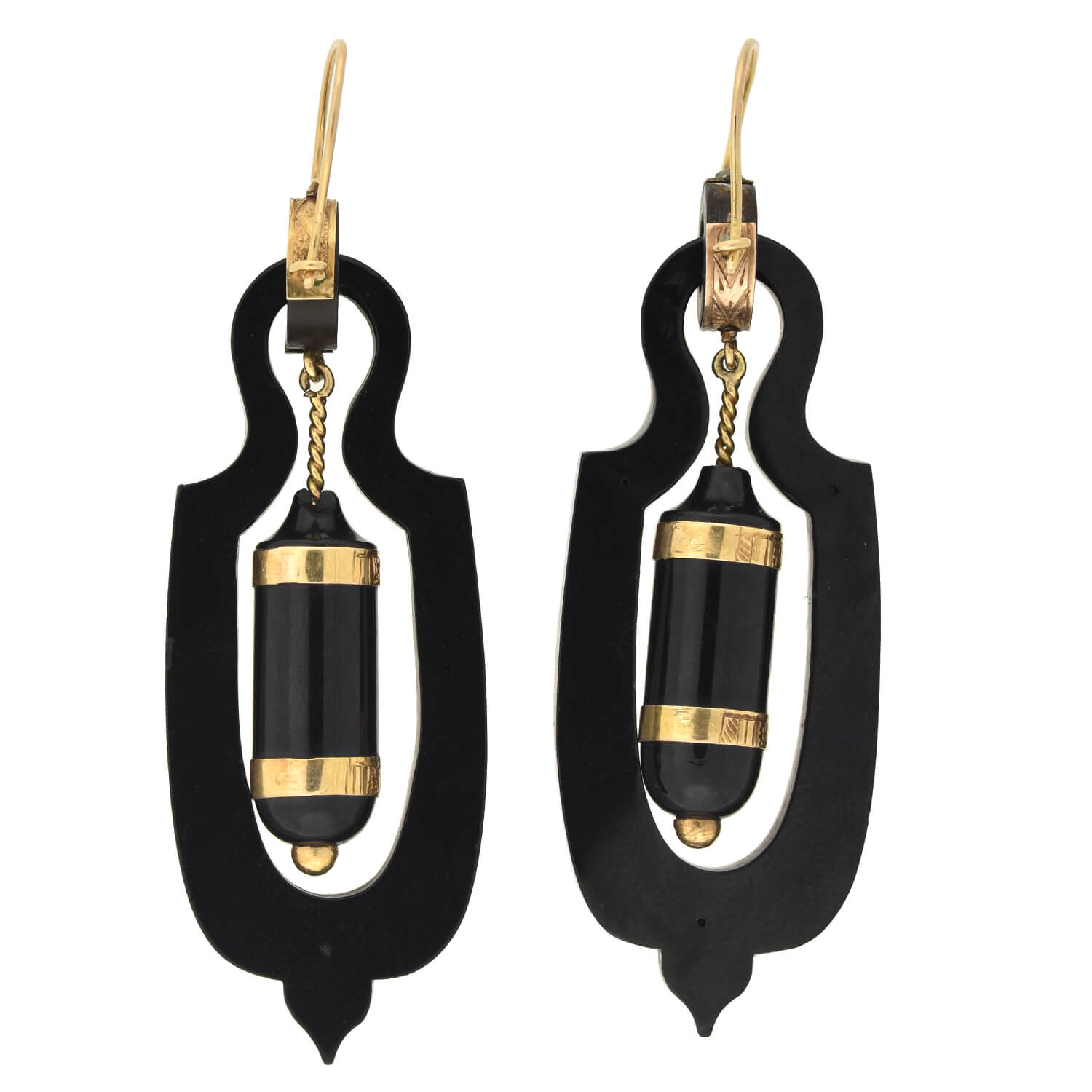 Victorian 18kt Large Hand-Carved Jet Urn Earrings