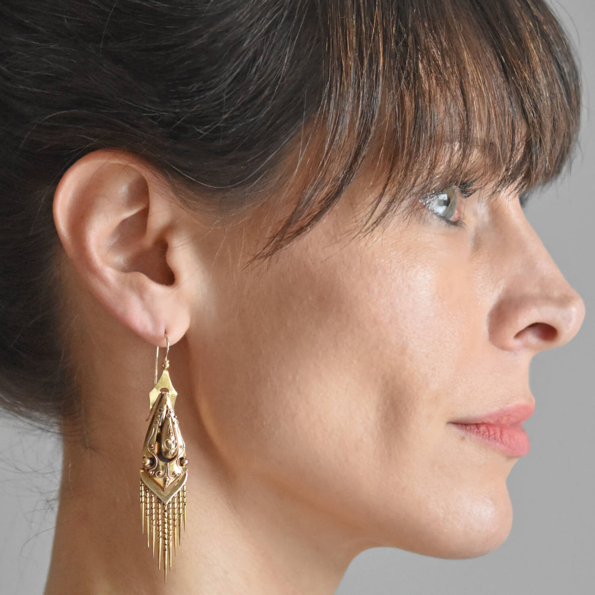 Victorian 15kt Etruscan Wirework + Foxtail Fringe Earrings