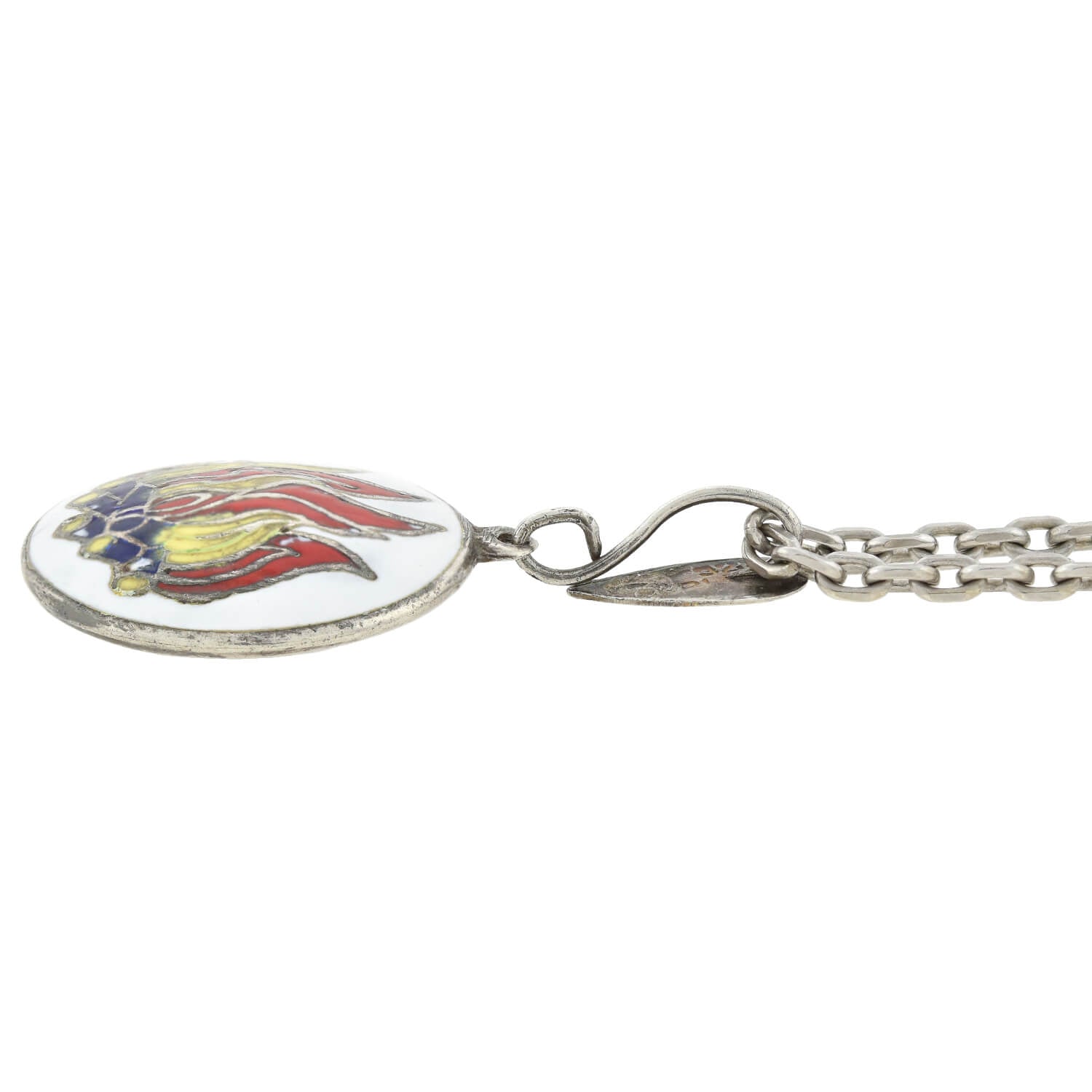 Vintage Sterling Enameled Aries + Fire Sign Double-Sided Pendant Necklace