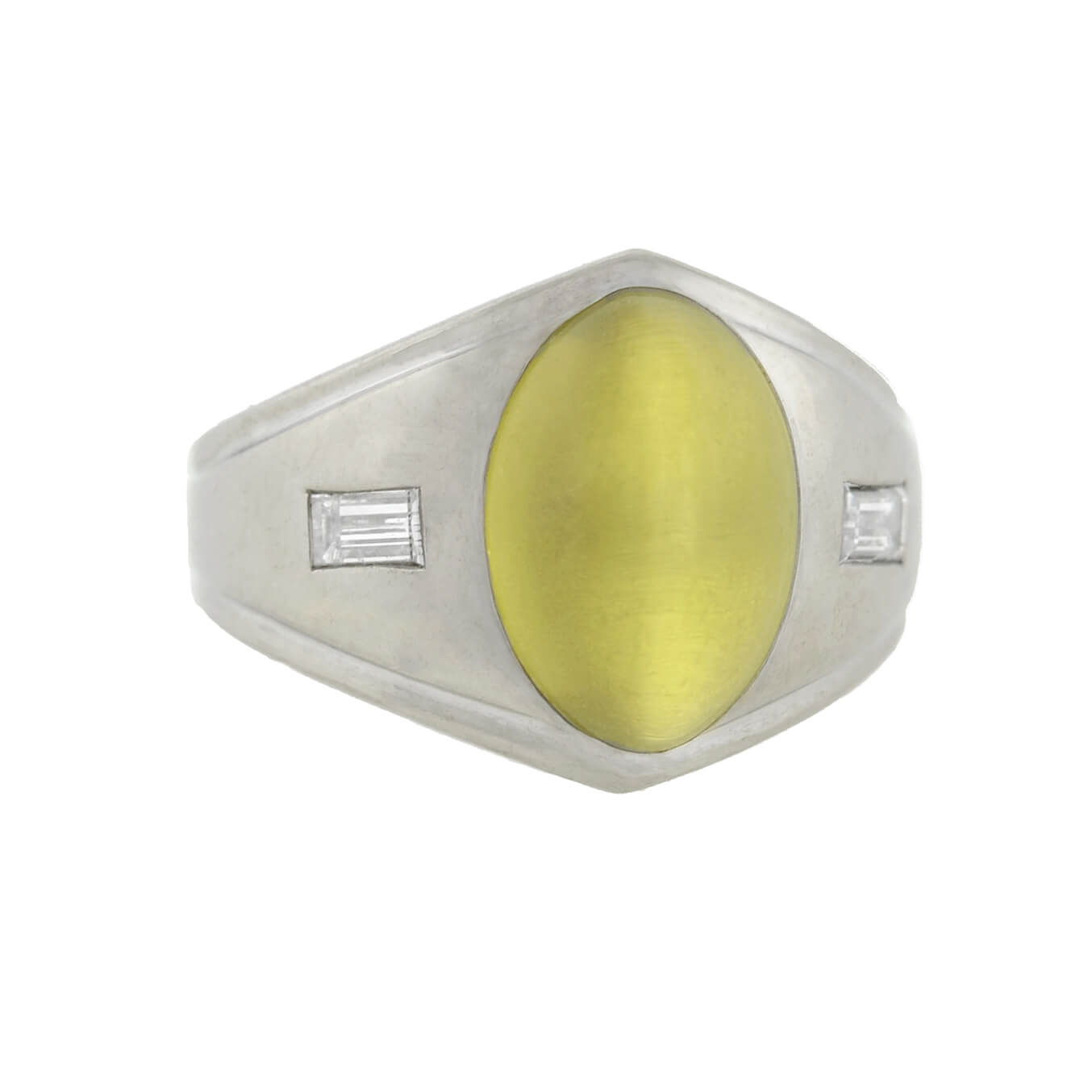 Edwardian 14kt Cat's Eye Chrysoberyl + Diamond Ring