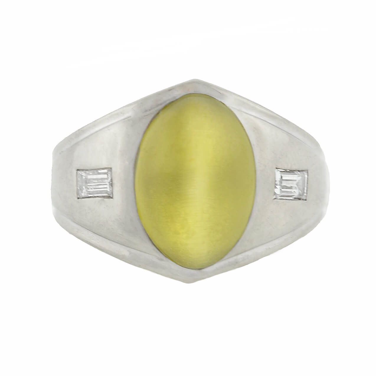 Edwardian 14kt Cat's Eye Chrysoberyl + Diamond Ring