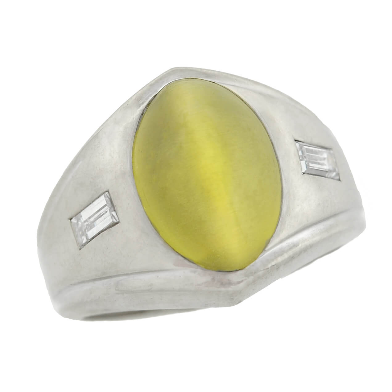 Edwardian 14kt Cat's Eye Chrysoberyl + Diamond Ring