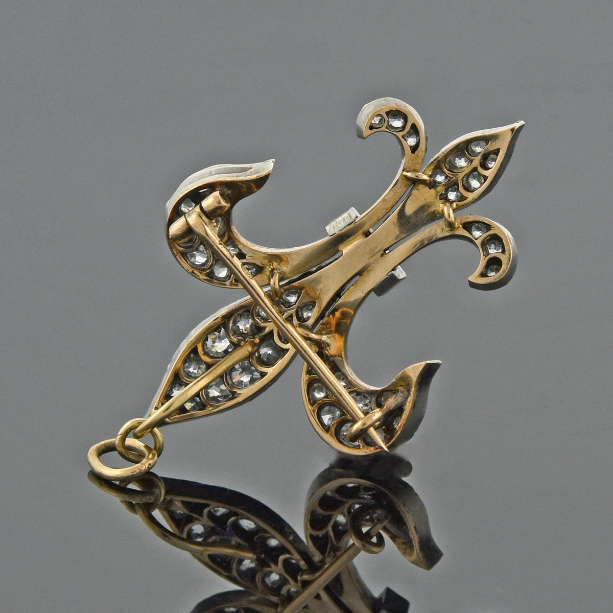 Victorian Russian Large Sterling/18kt Diamond Fleur De Lys Pin/Pendant 2.20ctw