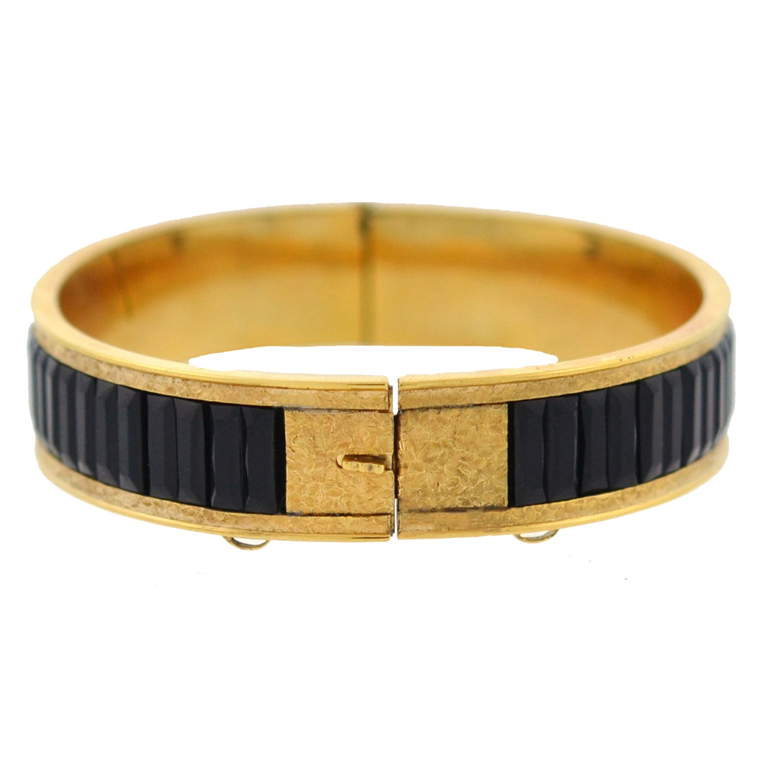 DUNN BROS. Art Deco Gold-Filled + Faux Onyx Etched Bangle Bracelet