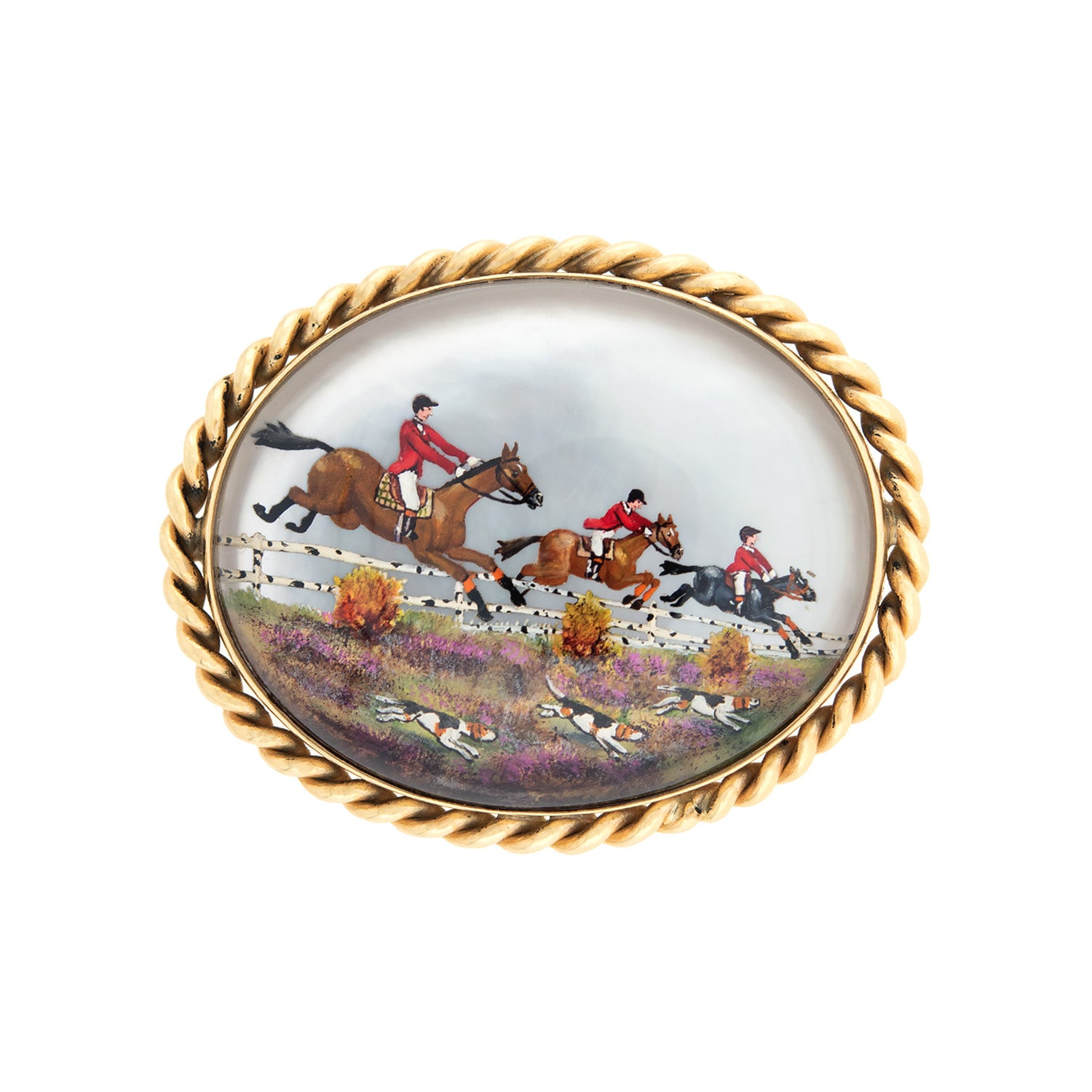 Retro 14kt Reverse Carved Essex Crystal Fox Hunt Pin