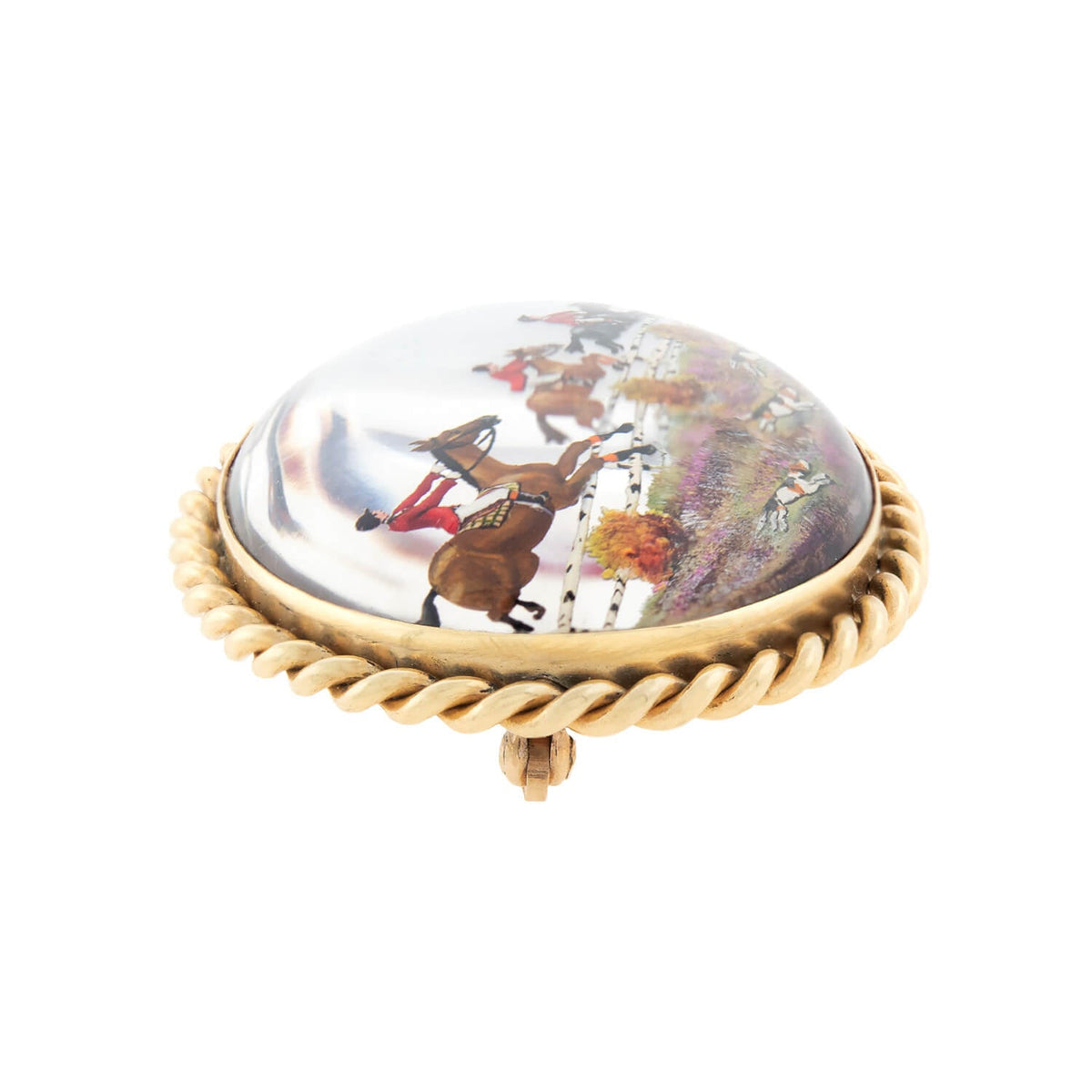 Retro 14kt Reverse Carved Essex Crystal Fox Hunt Pin