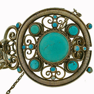 Arts & Crafts Sterling & Persian Turquoise Bracelet