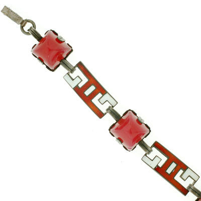 Art Deco Sterling Carnelian & Enamel Bracelet