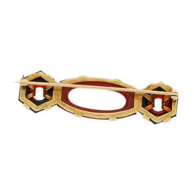 Art Deco 14kt Carved Onyx & Carnelian Pin