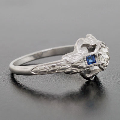 Art Deco Platinum Diamond & Sapphire Engagement Ring .24ct