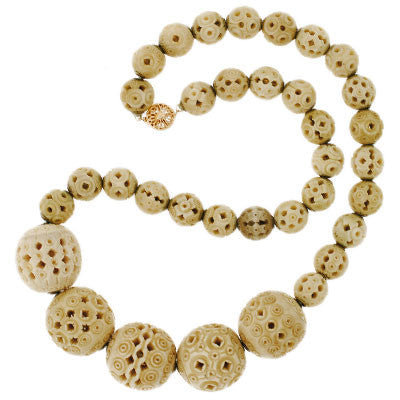 Late Victorian Hand Carved Bone Bead Necklace