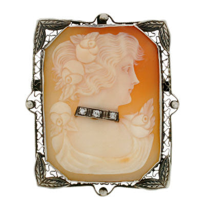 Late Victorian 14kt Diamond Carved Cameo Pin/Pendant