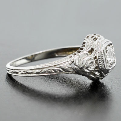 Art Deco 18kt Rose Motif Diamond Engagement Ring .35ct