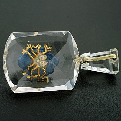 Art Deco Large Rock Quartz Crystal & Lapis Beetle Pendant