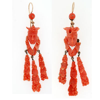 Victorian Carved Coral Pin & Pendant & Earrings Set