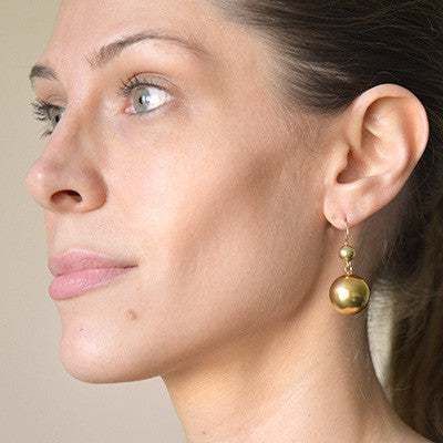 Retro 14kt Yellow Gold Ball Dangling Earrings