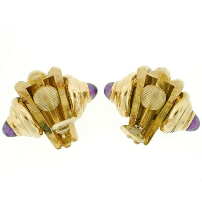 Estate 18kt Gold Amethyst Seashell Clip-On Earrings