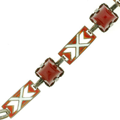 Art Deco Sterling Enamel & Carnelian Bracelet